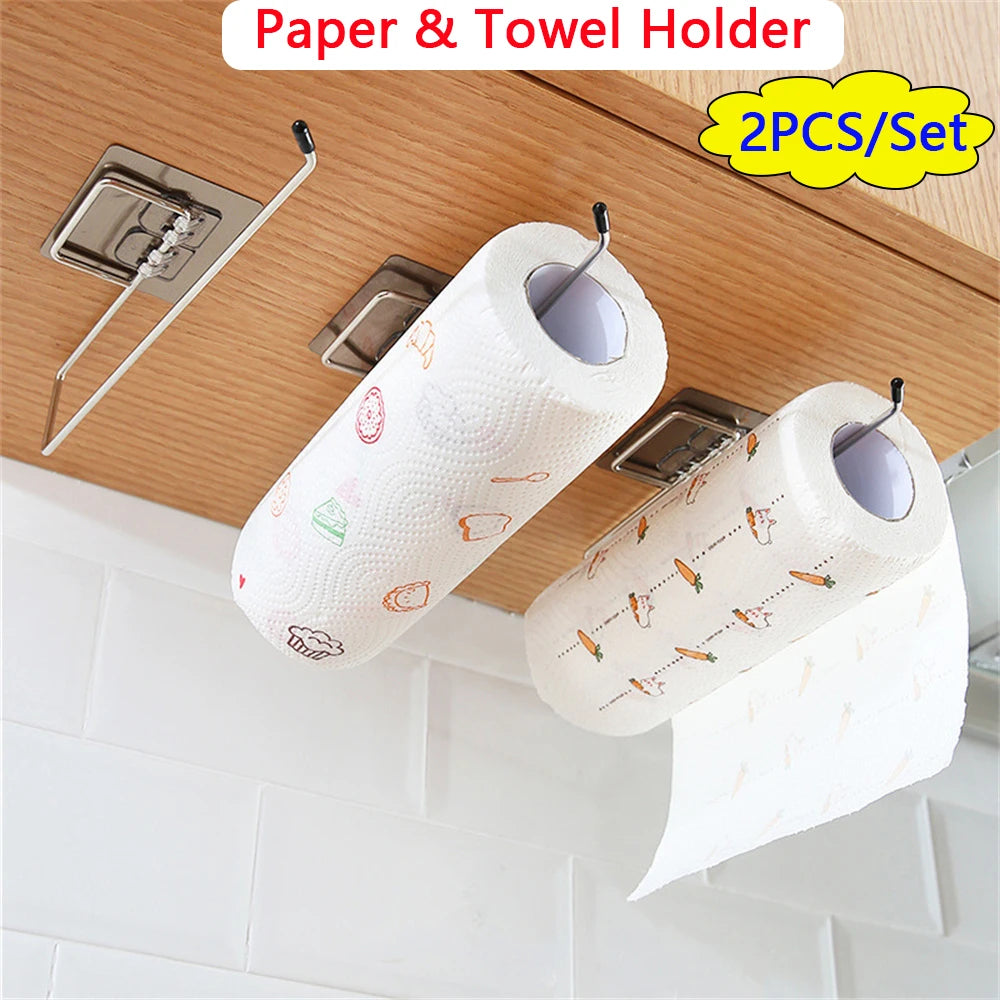 Adhesive Paper Towel Holder – Wall Mounted Rack for Kitchen Cabinet Storage