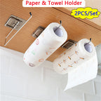 Adhesive Paper Towel Holder – Wall Mounted Rack for Kitchen Cabinet Storage