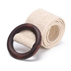 Woven Straw Waist Belt – Round Wooden Buckle for Summer Dress Accessories