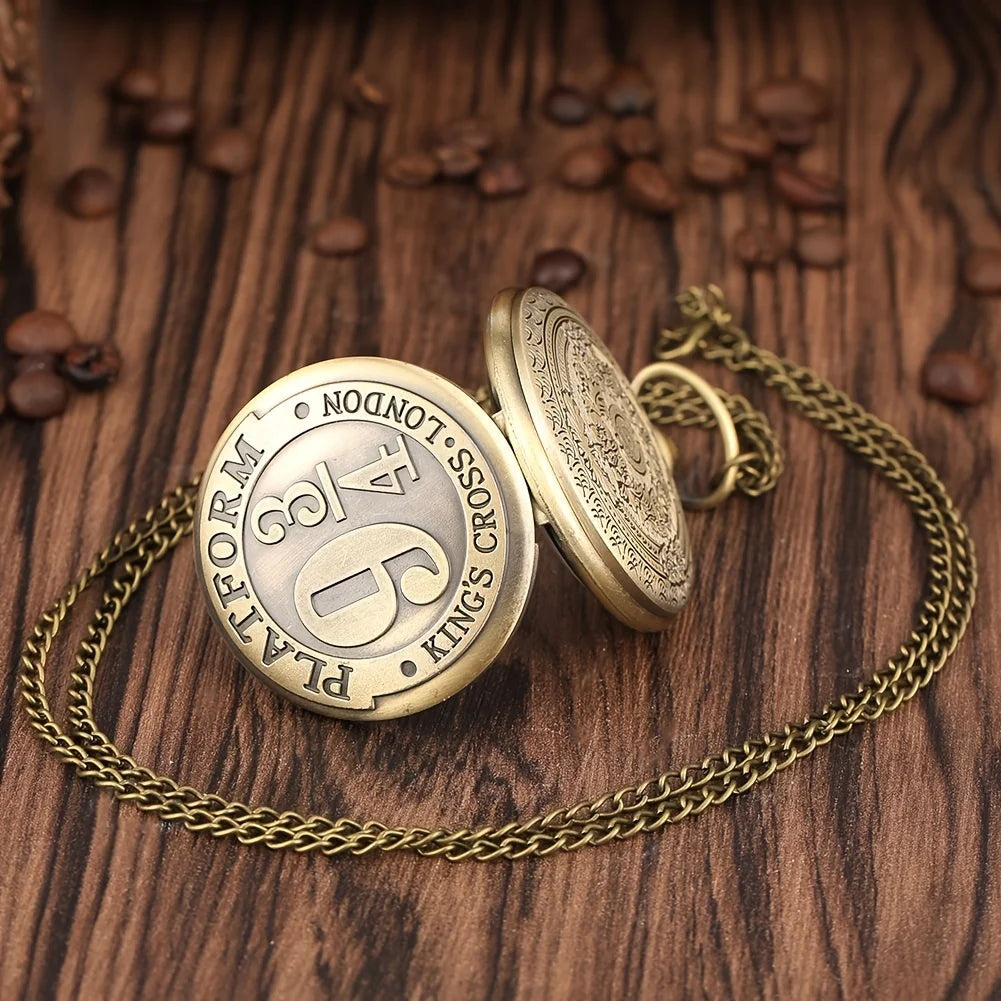 Bronze Quartz Pocket Watch – Large Retro Flip Timepiece for Cosplay Costume