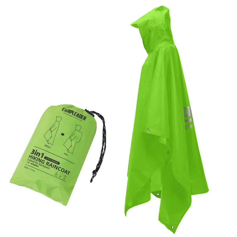 3-in-1 Waterproof Rain Poncho – Hooded Rainwear for Camping and Hiking