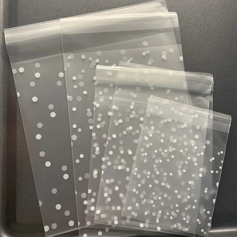 Frosted Dot Transparent Bags – 100pcs Assorted Sizes for Party Favors
