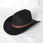 Vintage Wide Brim Cowboy Hat – Leather Western Style for Men and Women