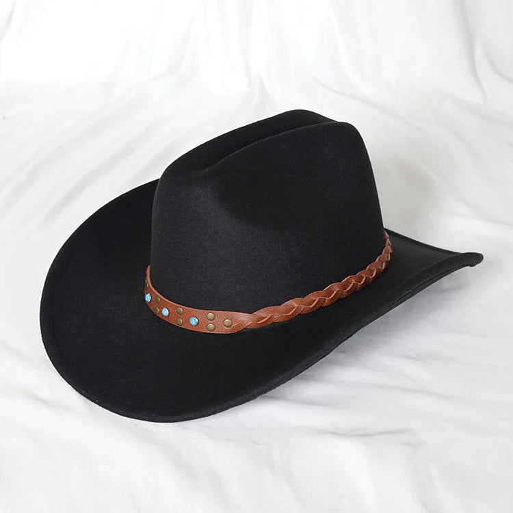 Vintage Wide Brim Cowboy Hat – Leather Western Style for Men and Women