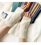 Soft Wool Half Finger Gloves – Warm Knit Arm Mittens for Winter Outdoor
