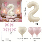 40-Inch Cream White Number Balloon Set – Heart Foil Decor for Kids Birthday