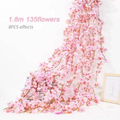1.8m Silk Cherry Blossom Garland – Artificial Floral Vine for Wedding Decor