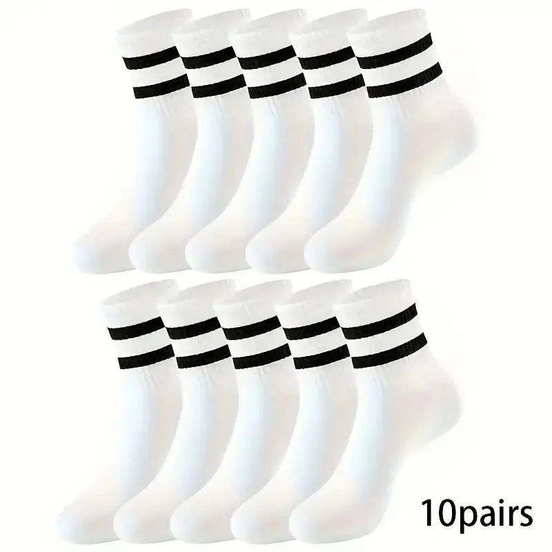 Striped Mid Tube Socks – Breathable Cotton Casual Footwear for Men