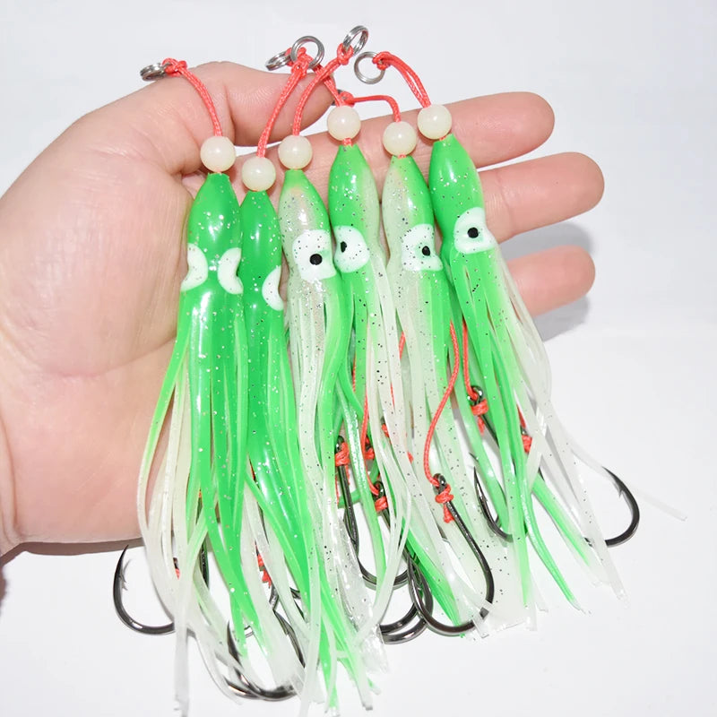 Soft Silicon Squid Lure – 12cm Double Assist Hook Rig for Saltwater Fishing