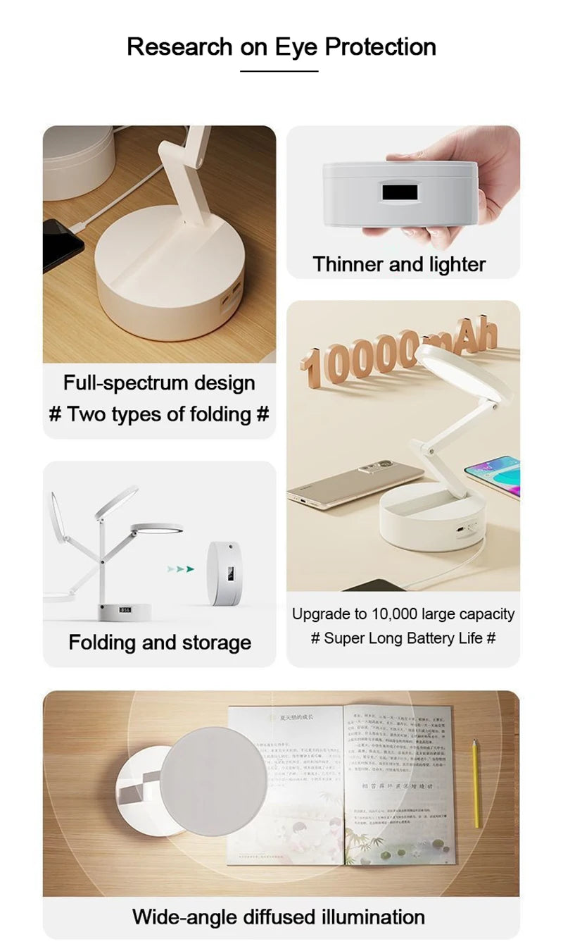 Foldable LED Desk Lamp – Rechargeable USB Reading Light for Home Office