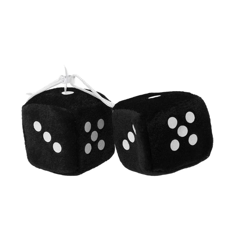 Fuzzy Dice Hanging Ornament – Plush Soft Dots for Car Rear View Mirror Decor