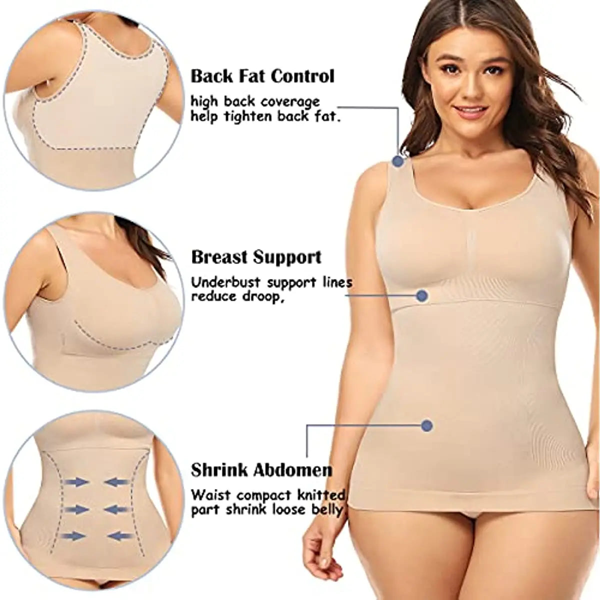 Plus Size Shaper Cami – Built-in Bra Compression Tank for Tummy Control