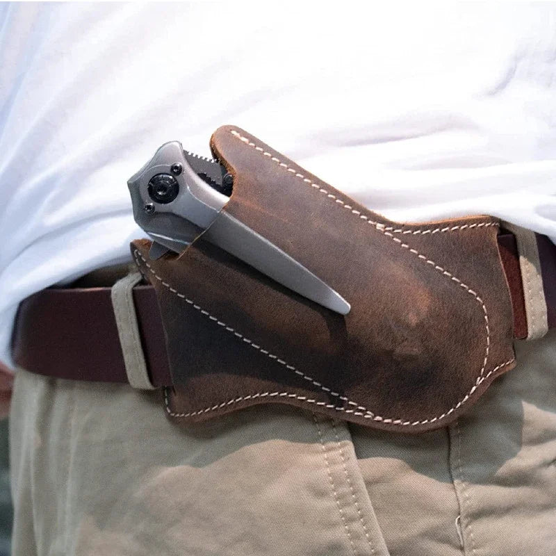 PU Leather Folding Knife Sheath – Anti-Scratch Belt Holder for Camping Tools