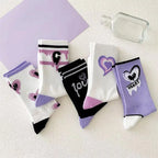 Cotton Heart Print Crew Socks – Kawaii Korean Style for Women