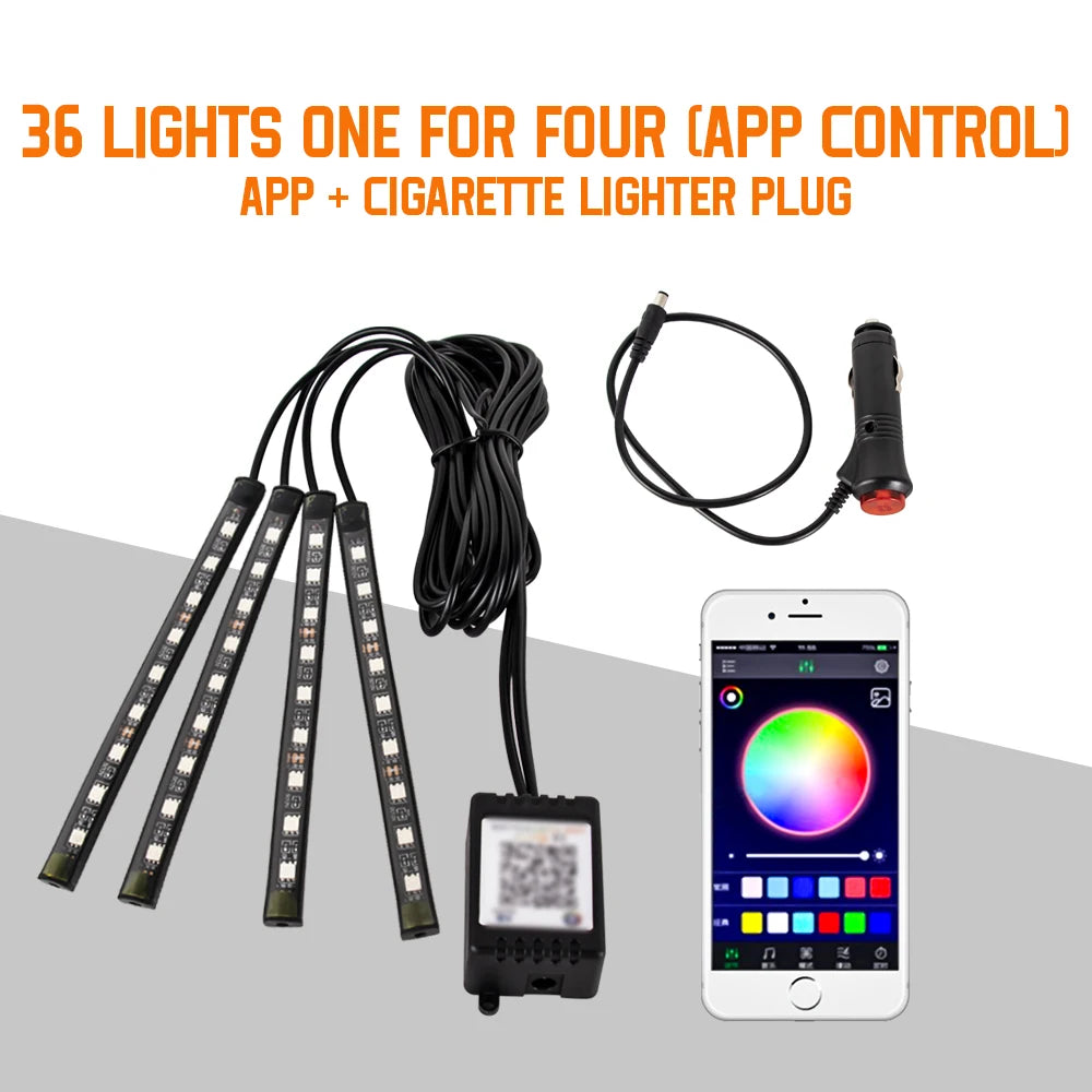 RGB LED Car Interior Light – Wireless Music Control for Auto Atmosphere