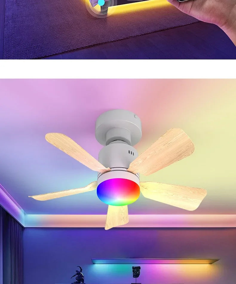 Smart RGB Ceiling Fan – E27 Bluetooth Lamp for Bedroom Decor