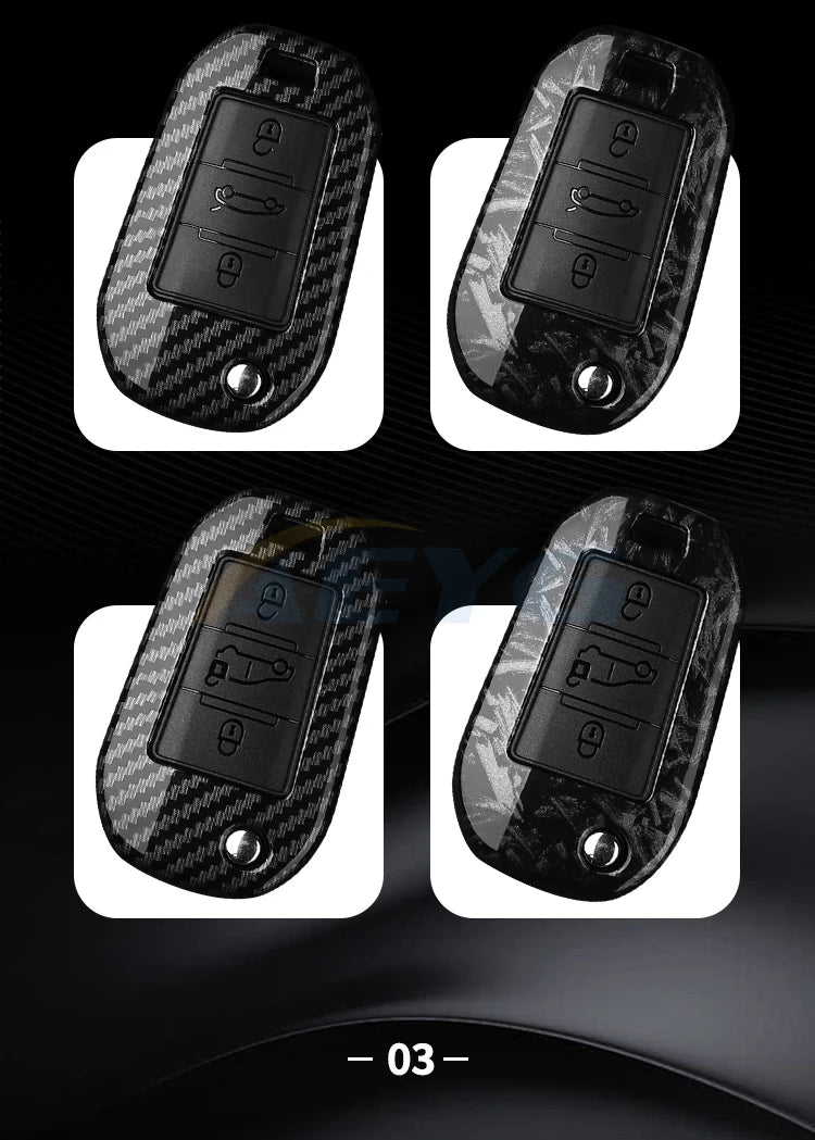 Carbon Fiber Car Key Case – Protective Keychain Cover for Peugeot and Citroen