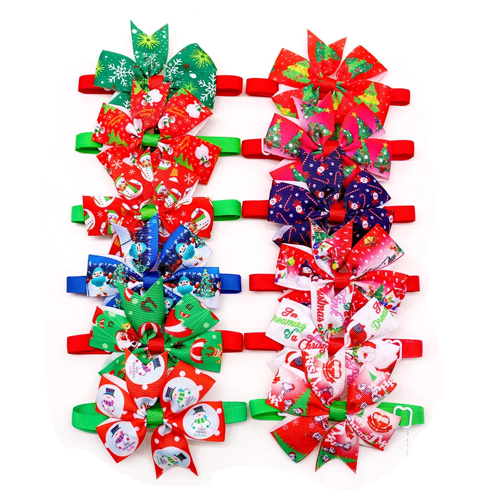 Adjustable Christmas Dog Bow Ties – Festive Holiday Pet Costume Accessories