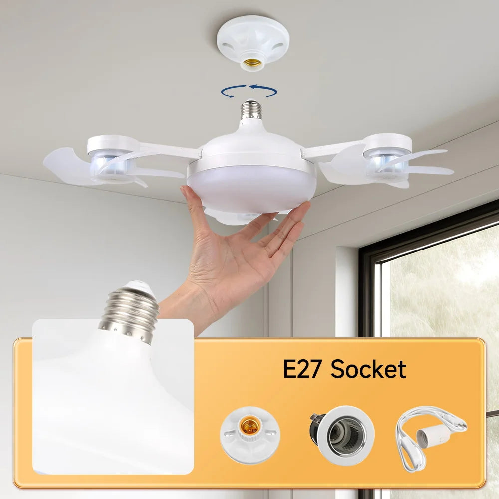 Silent Ceiling Fan Light – Remote Controlled E27 Lamp for Bedroom Living Room