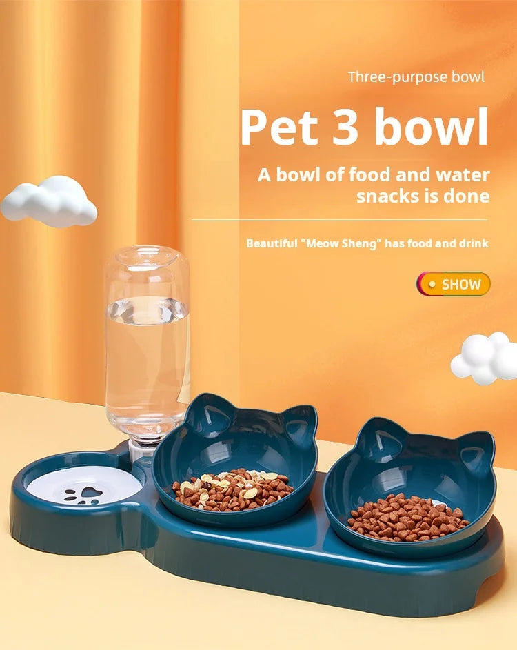 Tilted Cat Bowl Set – Gravity Water Feeder for Neck Protection