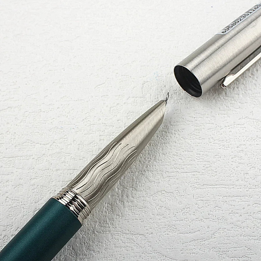 Calligraphy Fountain Pen – Bent Nib Silver Green for Painting and Office