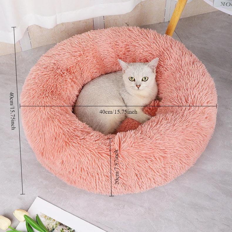 Plush Round Pet Bed – Warm Detachable Washable Nest for Cats and Small Dogs