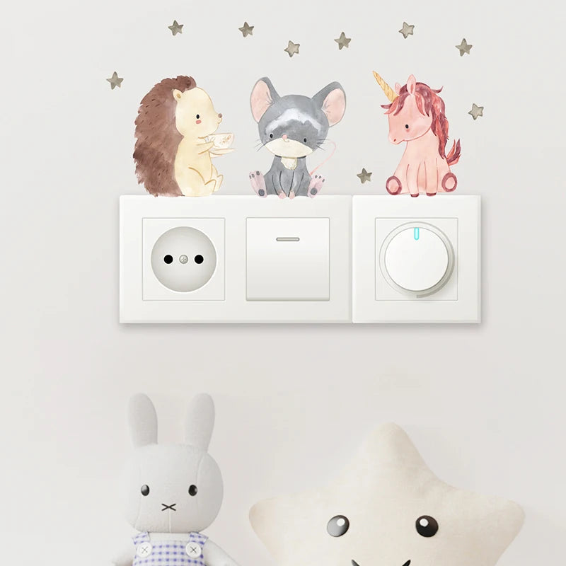 Cartoon Animal Switch Stickers – Cute Boho Wall Decals for Kids Nursery