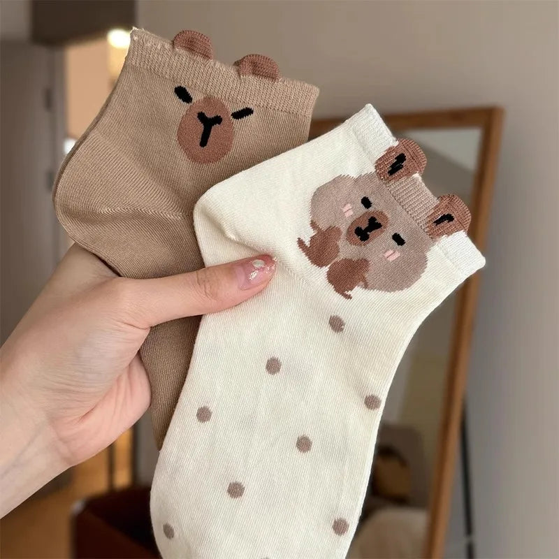 Capybara Knit Knee-High Socks – Cute Cartoon Women's Casual Hosiery