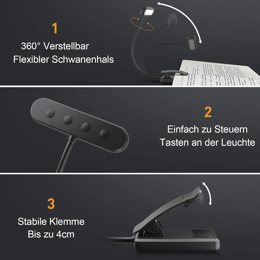 USB Rechargeable Book Light – Flexible Clip-On Lamp for Night Reading