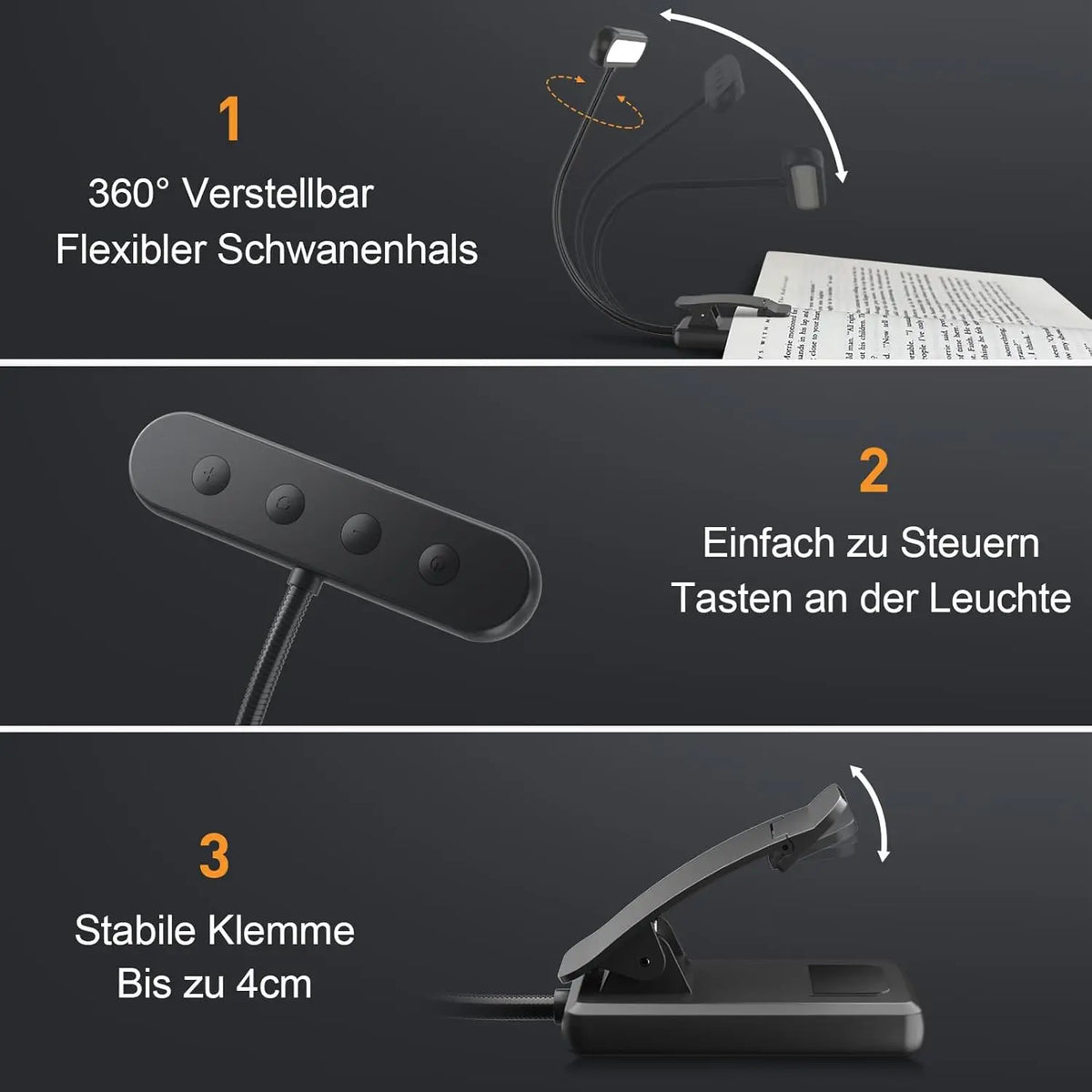USB Rechargeable Book Light – Flexible Clip-On Lamp for Night Reading