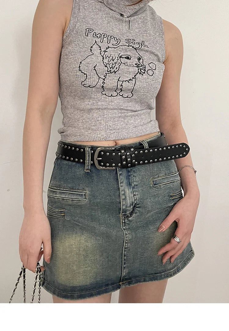 Rivet Studded Leather Belt – Fashion Waist Accessory for Women