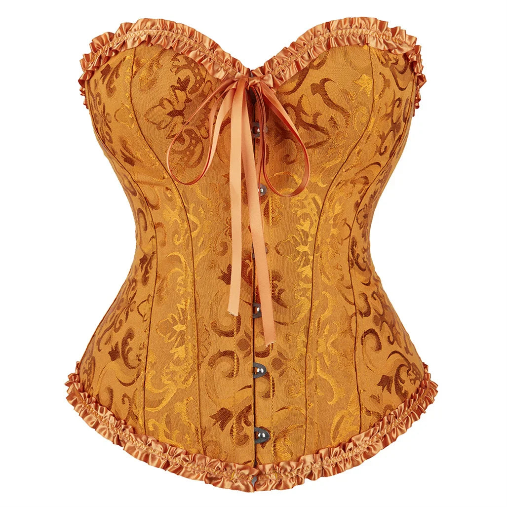 Victorian Jacquard Corset Top – Lace Up Gothic Bustier for Cosplay