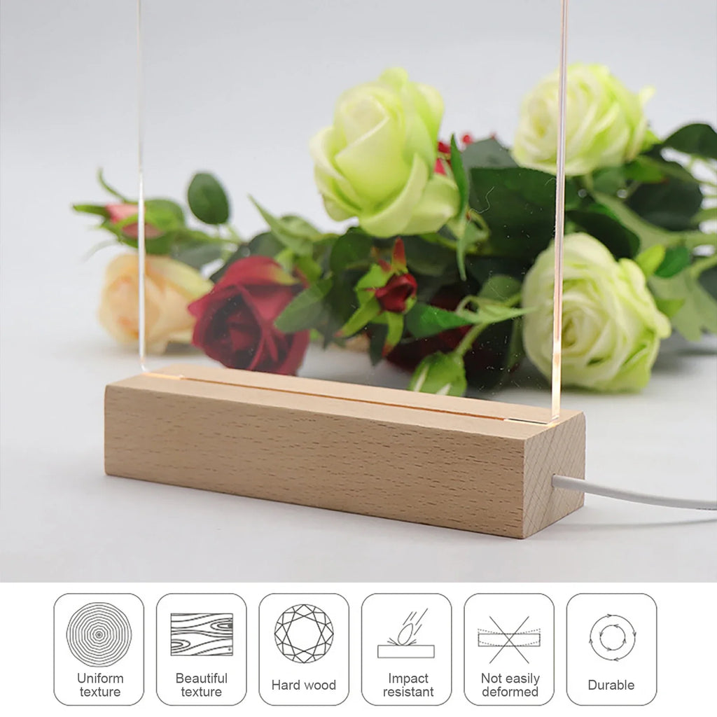 Rectangular Wooden LED Display Base – USB Light Stand for Acrylic Art Decor