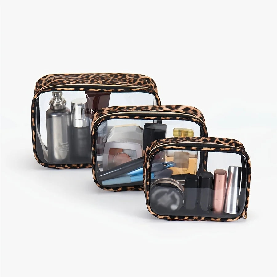 Leopard Print Clear Makeup Bag – Waterproof Large Cosmetic Organizer for Travel