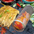 Stainless Steel Rolling Grill Basket – Cylindrical Mesh Rack for BBQ Camping