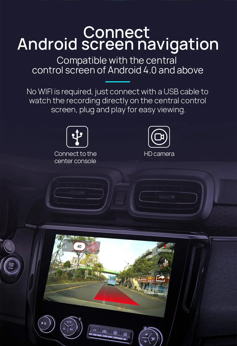 HD USB Dash Camera – Android Navigation Recorder for Car Safety