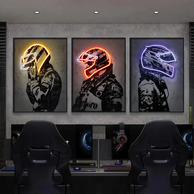 Ayrton Senna Racing Suit Wall Art – Abstract Neon Graffiti Canvas for Home Decor