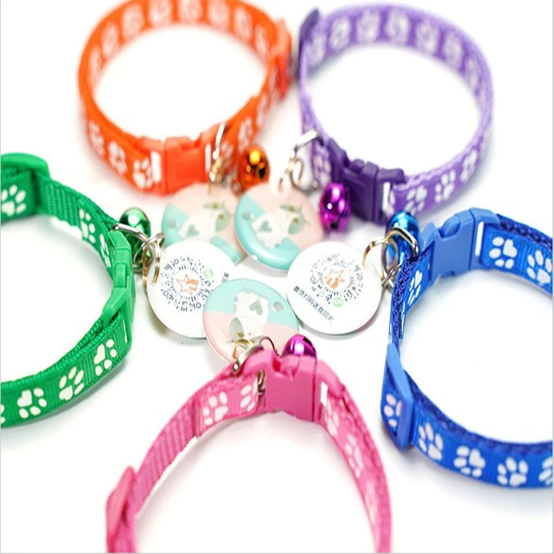 Printed Bell Pet Collar – Adjustable Safety Necklace for Cats and Small Dogs