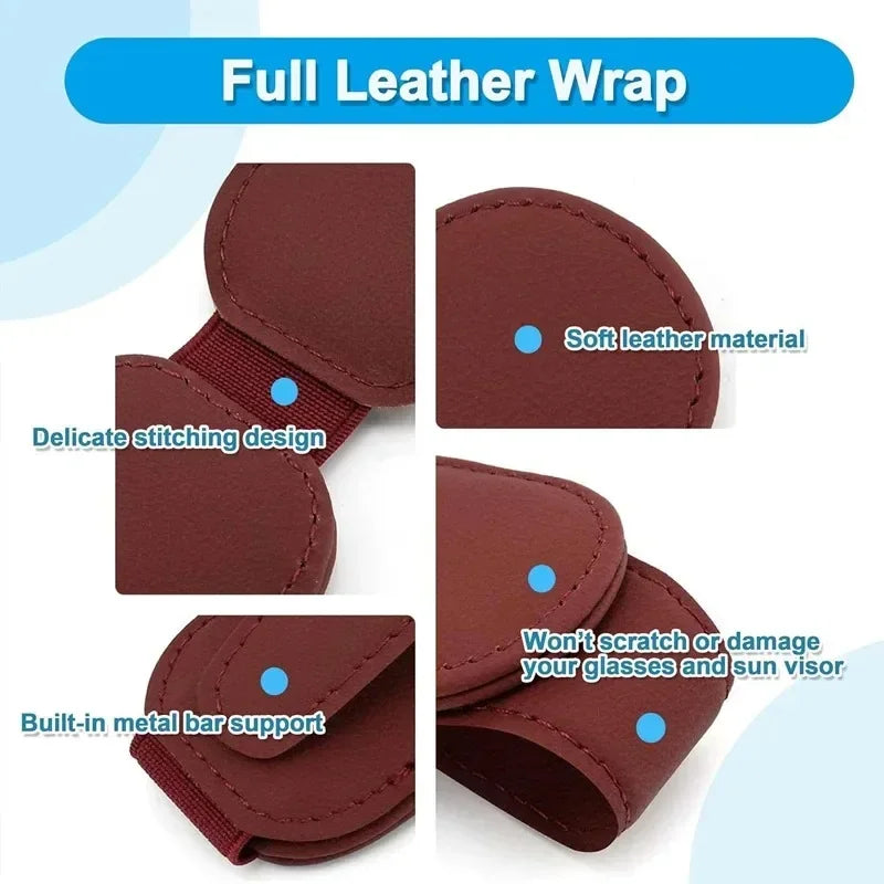 Magnetic Leather Sunglasses Clip – Universal Sun Visor Holder for Car