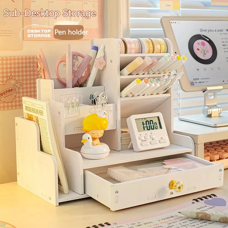 Wooden Desk Organizer – Desktop Stationery Storage for Home Office