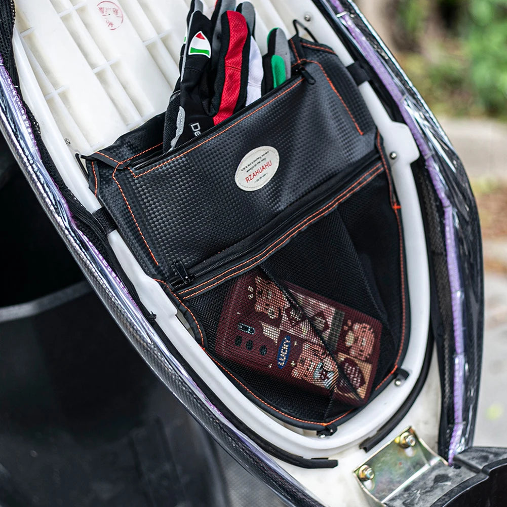 Motorcycle Seat Storage Bag – Expandable Tool Organizer for Vespa Scooters