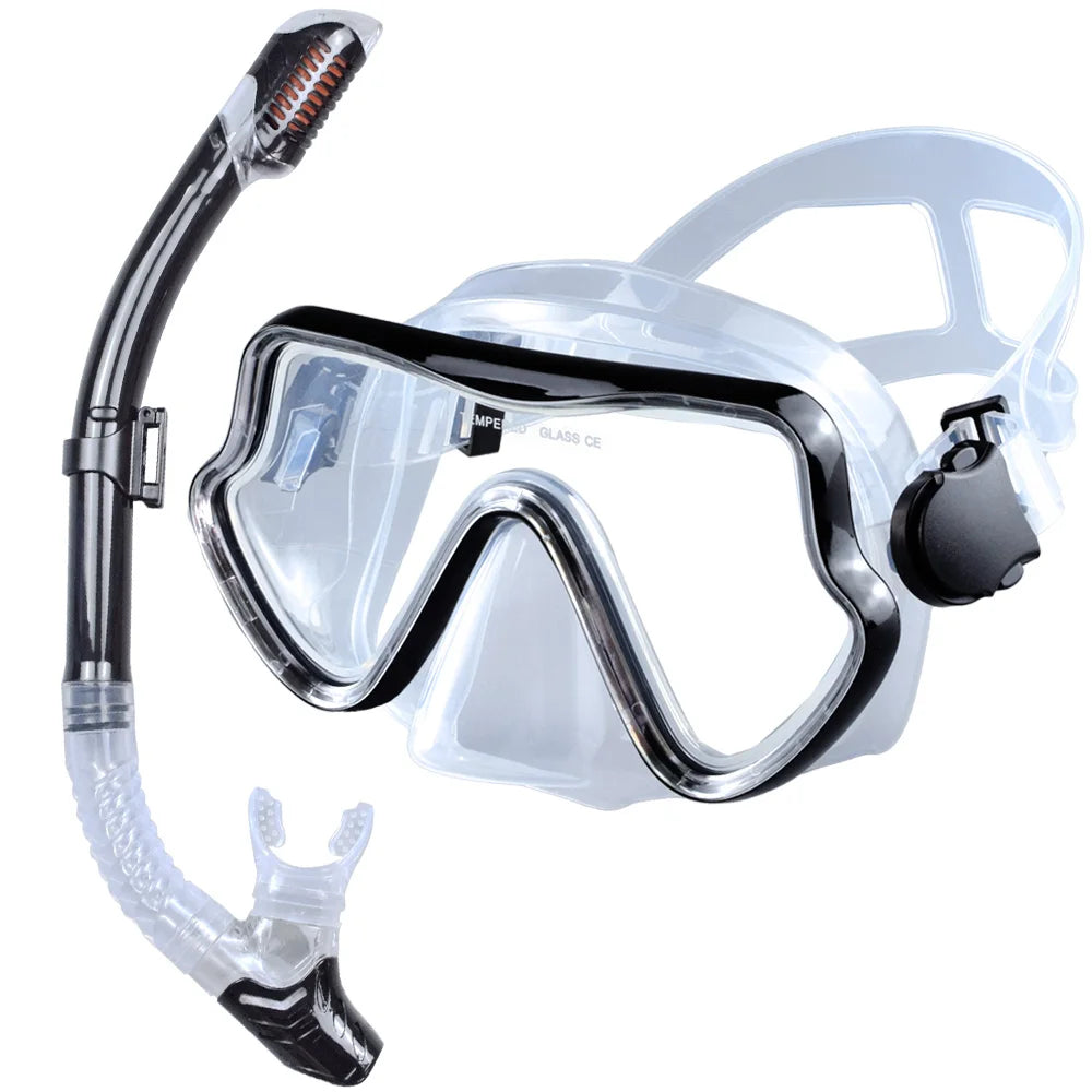 Tempered Glass Scuba Mask Set – Panoramic Snorkeling Gear for Adults