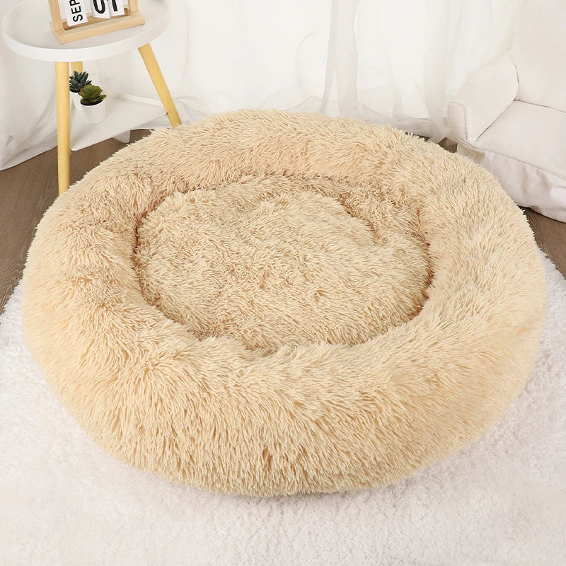 Plush Donut Dog Bed – Large Round Fluffy Kennel for Winter Pet Comfort