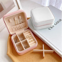 Leather Double Jewelry Box – Zippered Grid Organizer for Travel Storage