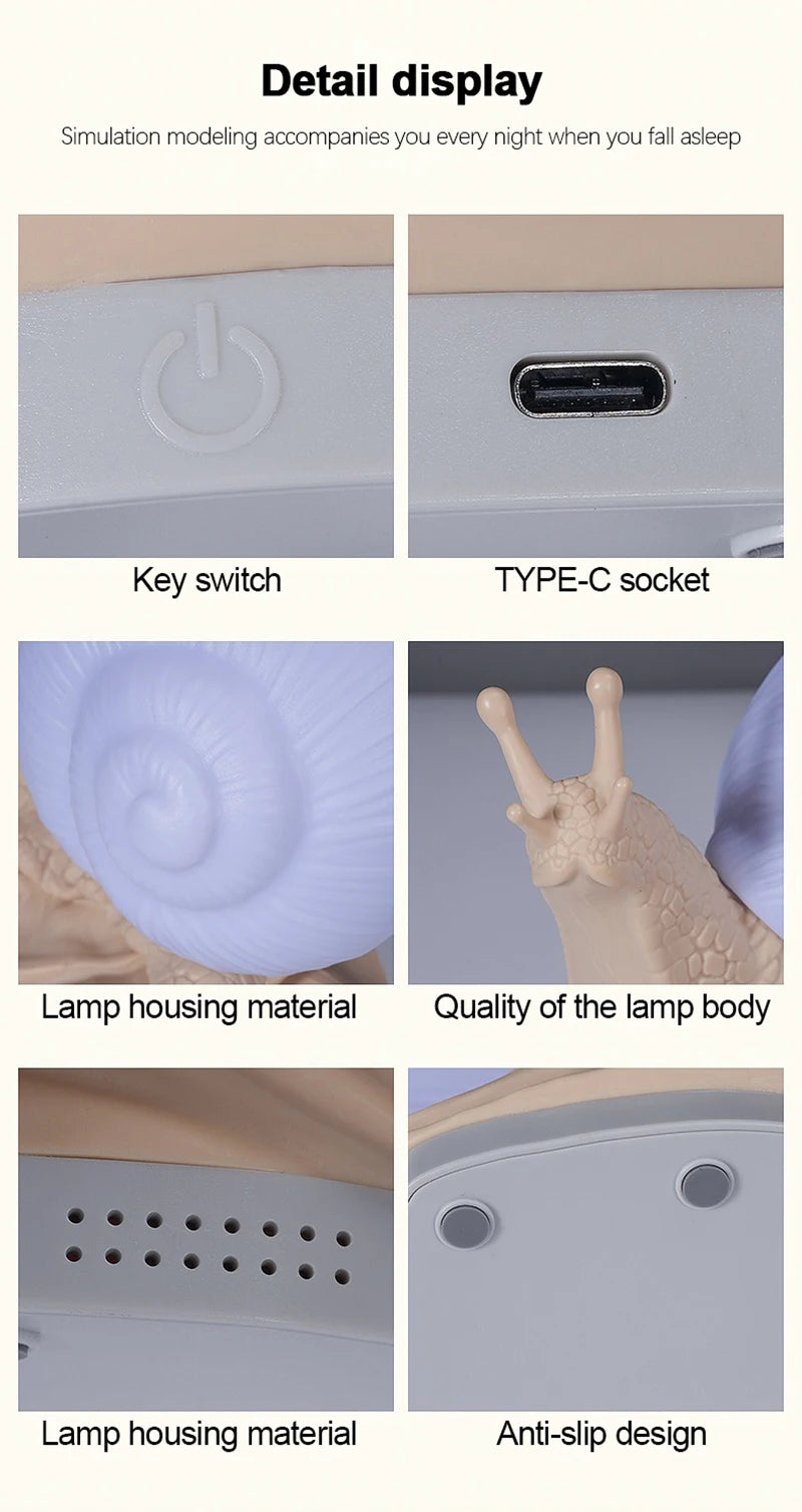 Cute Snail Night Light – Color Changing Bedside Lamp for Kids Room Decor