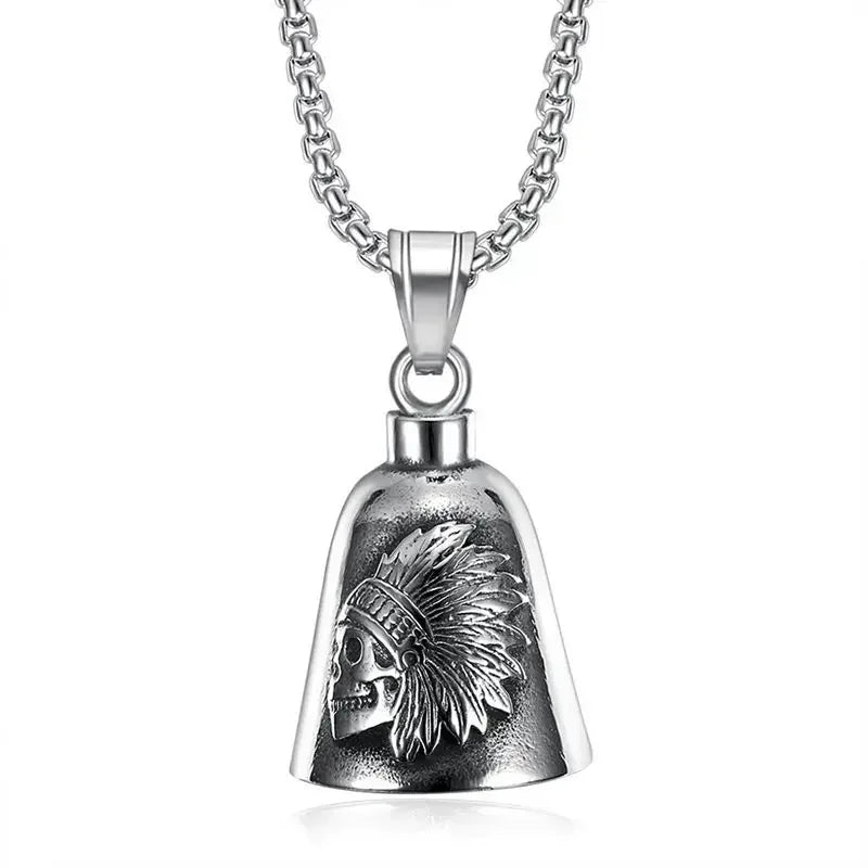 Vintage Jesus Cross Bell Pendant – Religious Biker Necklace for Men