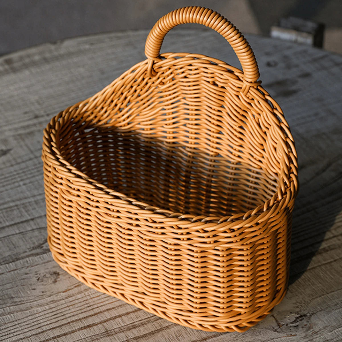 Wall Mounted Rattan Basket – Decorative Plastic Storage for Kitchen Home