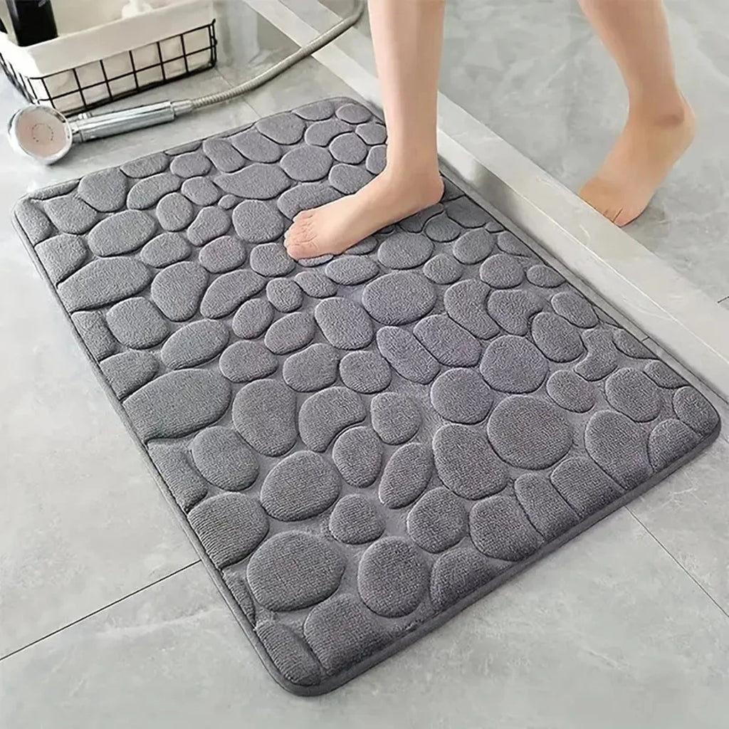 Cobblestone Bath Mat – Non-Slip Absorbent Floor Rug for Bathroom Decor