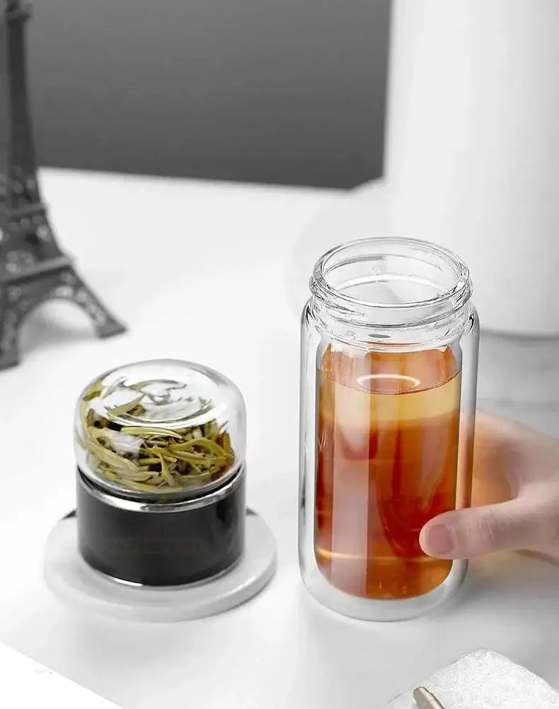 Borosilicate Glass Tea Infuser – Double Layer Bottle for Office and Travel