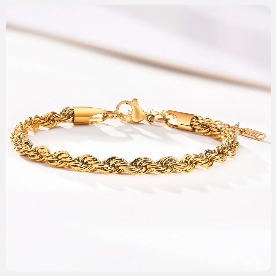 Stainless Steel Rope Chain Bracelet – Unisex Twisted Link Jewelry for Gift